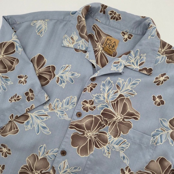 Jos. A. Bank Other - Jos. A. Bank Button Up Blue Silk Tropical Floral Herringbone Shirt Womens XL